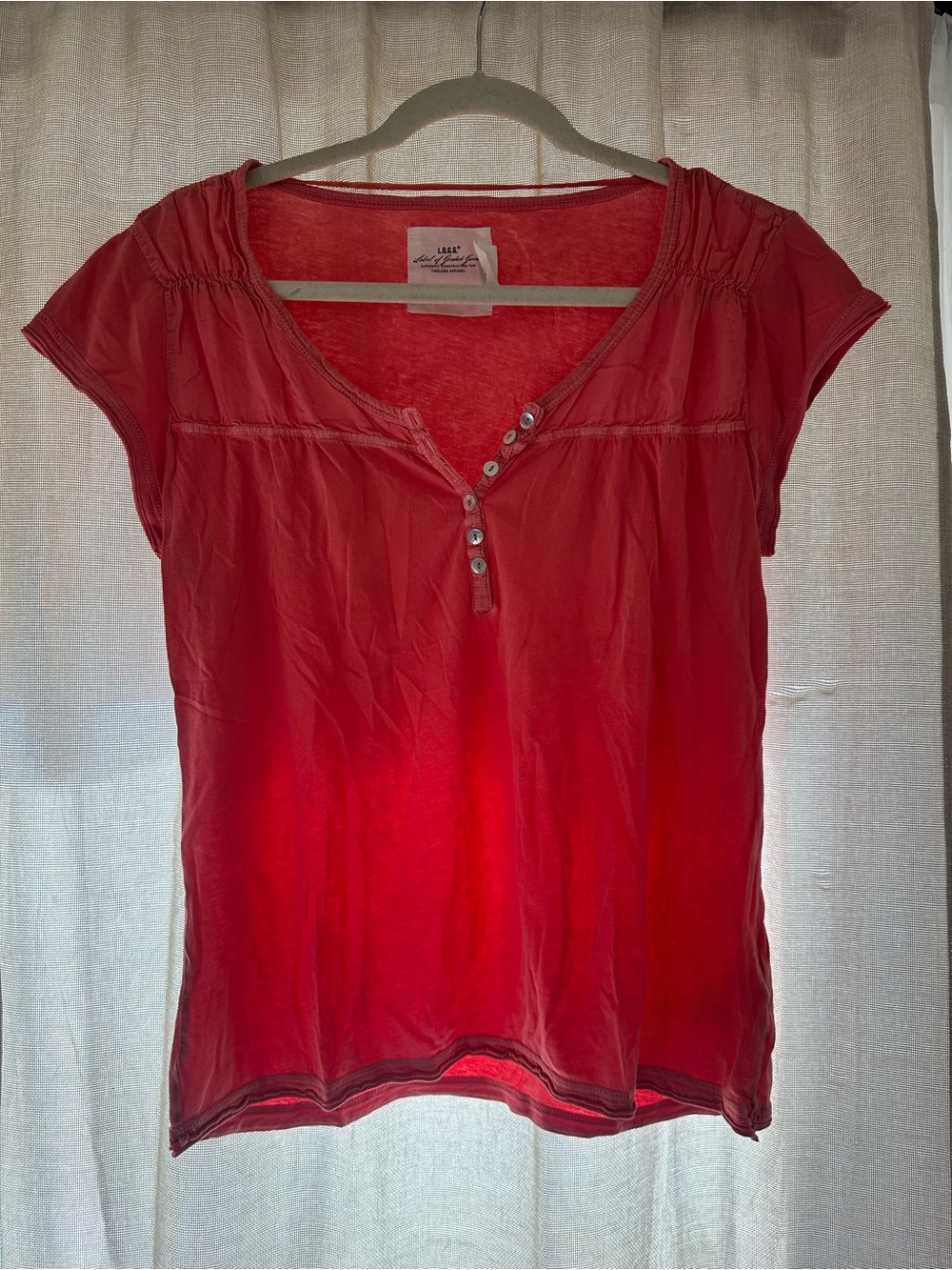 H&M size Large Women's coral Short Sleeve Henley Top